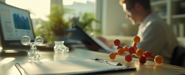 Leinwandbilder - Molecular structure and scientist at work.