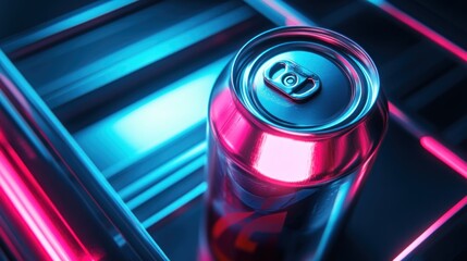 Poster - Can with glowing red and blue light.