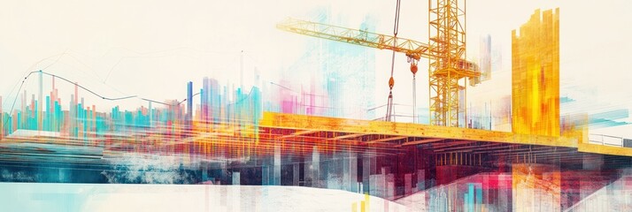 Aufkleber - Abstract construction site, with crane and building.