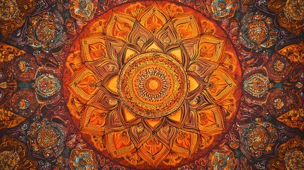 Wall Mural - A vibrant mandala design featuring intricate patterns and warm colors.