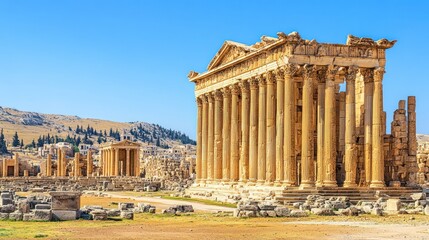 Poster - Ancient ruins stand tall against the blue sky.