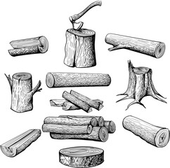 Wall Mural - firewood pile ink sketch