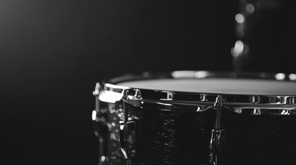 Poster - Black snare drum, with hardware, close-up.