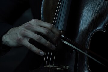 Poster - Hand plays cello with bow.