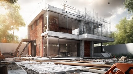 Aufkleber - Unfinished house under construction.