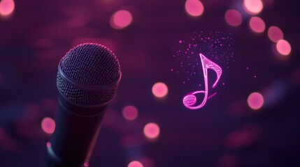 Poster - Microphone with floating musical note.
