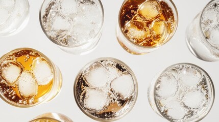 Poster - Top view Drinks with ice in glasses.
