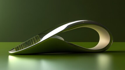 sleek silver loop structure with green background.