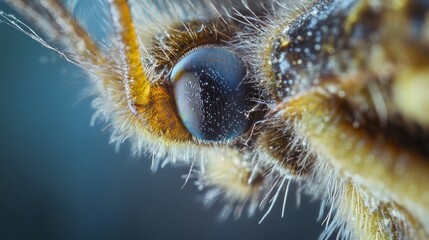 Poster - Close-up of a fly eye with detailed facets and hairs.