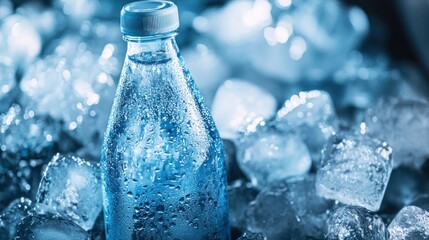 Poster - Chilled bottle with condensation on ice.