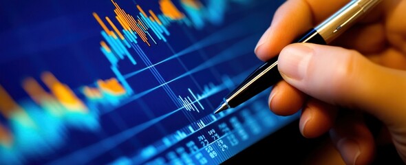 Aufkleber - Pen pointing data graph, closeup.