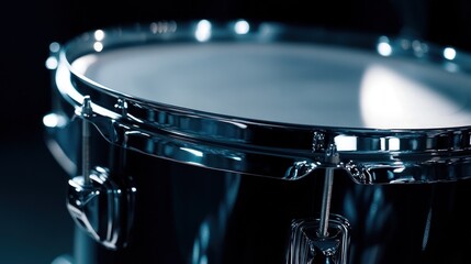 Poster - Close up view of a metallic drum with dark background.