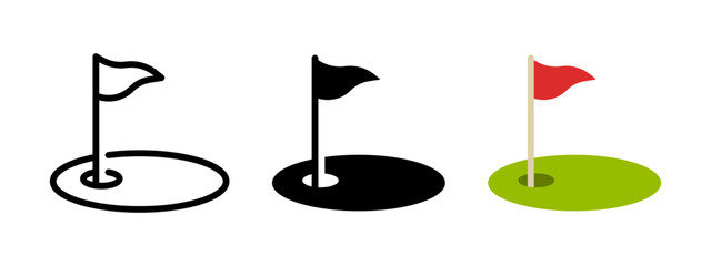 Wall Mural - golf icon. golfing field with red flag vector illustration. golfer tournament symbol. golf court wit