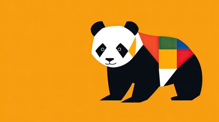 Canvas Print - Geometric panda illustration on orange background.