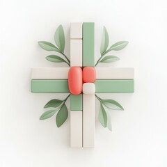 Canvas Print - Simple cross design with pastel colors and leaves. AI.