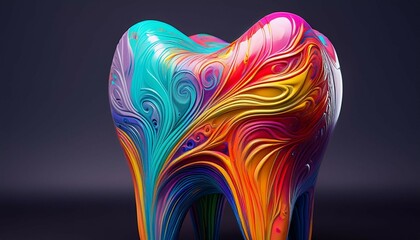 Wall Mural - vibrant hues a close up of an artistic tooth sculpture with psychedelic paint design