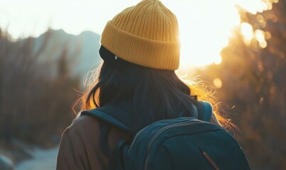 Wall Mural - Golden hour hike. AI.