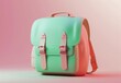 © Deris Firmansyah - Colorful backpack design, minimalist style, modern aesthetics, playful hues of mint green and coral pink, contemporary accessories for students and casual use, friendly appearance