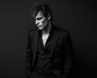 © Serhii - Dapper Gent in Dark Attire: Captivating Portrait of a Stylish Man with Sleek Hair and Fresh Vibes