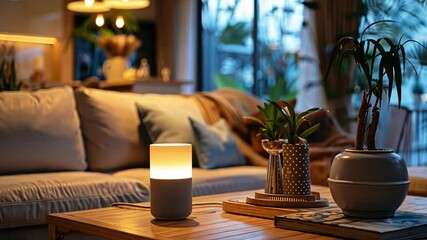 Leinwandbilder - This bright, modern living room boasts smart tech, cozy furniture, and lush greenery.