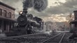 © milenialdesastudio - Vintage steam train in old western town.
