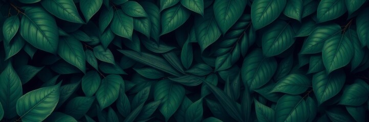 Wall Mural - Dark and mysterious pattern adorned with tropical and exotic leaves, leaves, green, background