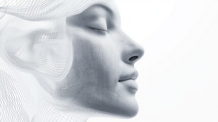 Wall Mural - profile of serene woman's face with white abstract lines.