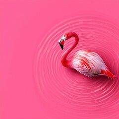 Sticker -   Pink flamingo floating in water with ripples below