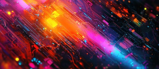 Wall Mural - abstract digital art with vibrant neon streaks and glowing lines.