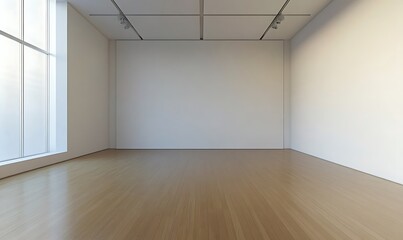 Empty room with a plain white wall and wood floor, minimalistic style, captured in a closeup view, ideal for product or interior design mockups