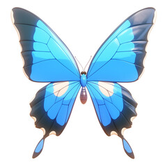 Wall Mural - vibrant 3D cartoon butterfly icon with blue wings isolated on white