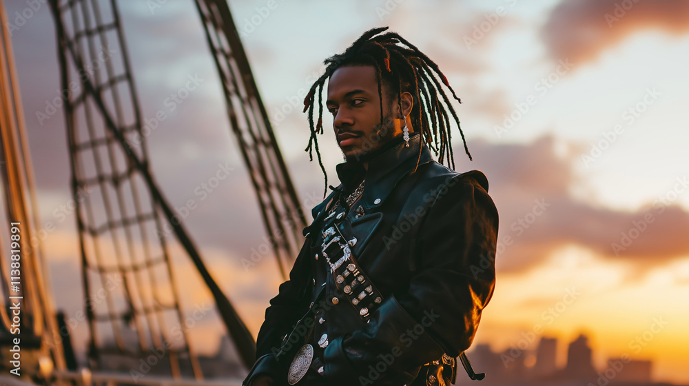 Confident young african american man with dreadlocks poses in modern ...