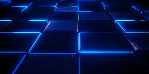 Wall Mural - dark blue abstract background with glowing square geometric lines. modern shiny blue lines pattern. 