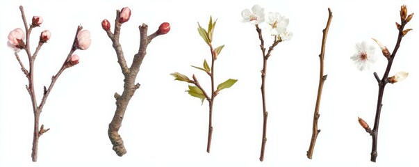 Selection of Natural Branch Elements. Bouquet Collection Elements Isolated on a White Background.
