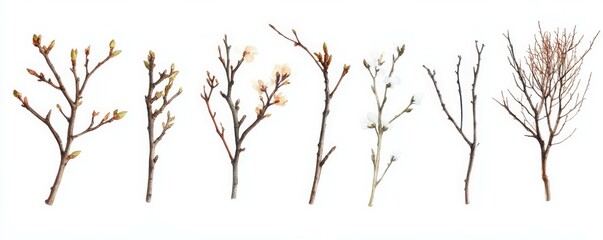 Selection of Natural Branch Elements. Bouquet Collection Elements Isolated on a White Background.