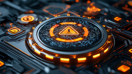 Digital security concept with caution symbol and binary code