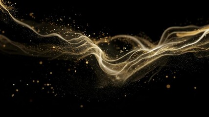 Wall Mural - golden particles flow and form abstract shapes against a black background. this animated backdrop su