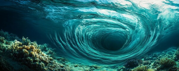 Mystical Underwater Vortex - Enchanting Swirling Oceanic Scene