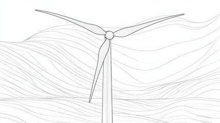 Wall Mural - Single Windmill Outline on White Background, Vector Illustration in Line Art Style, Coloring Drawing