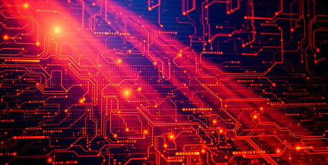 Glowing Red Circuitry  A Futuristic Technological Landscape