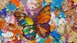 © Samraoy - abstract rough brown butterfly and border colorful multicolored organic floral spring flowers, art painting texture, with oil acrylic brushstroke, pallet knife paint on canvas wallpaper, vertical