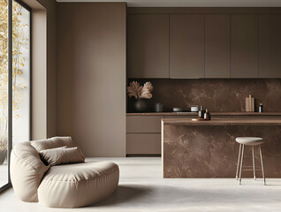 Modern interior design in chocolate colors-mocha mousse 2025 trend. AI