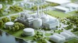 © milenialdesastudio - Miniature industrial complex with tanks, plants, and trees.
