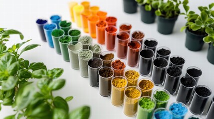 Wall Mural - Soil pH testing kit with color-coded vials and instructions, positioned on a white background for a science-backed gardening approach .