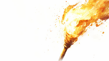 Wall Mural - a dynamic image of a flaming torch on a white background, capturing the energy and light of a fire s