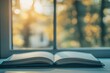 © Boris - Open book on windowsill, warm light, serene backdrop