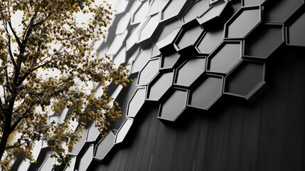 Wall Mural - hexagonal wall with tree.