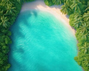 Wall Mural - Experience paradise with this top-down shot of vivid tropical water and palms encircling a sandbank, a serene aerial view perfect for travel inspiration or backgrounds Discover tranquil turquoise