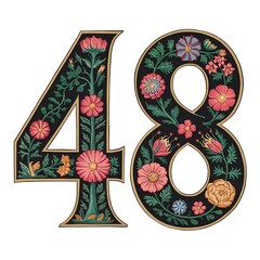 Wall Mural - Floral Design Embellished Number Forty Eight