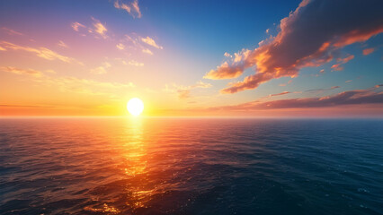 Wall Mural - Majestic summer sunset casting colorful reflections on the sea.
